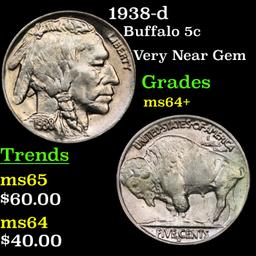 1938-d Buffalo Nickel 5c Grades Choice+ Unc