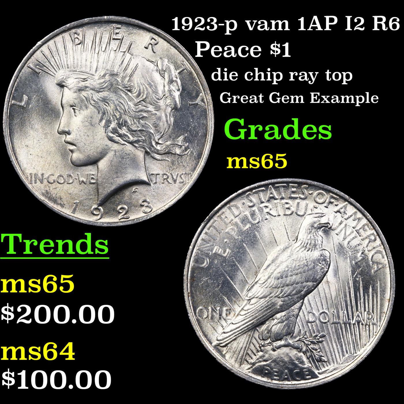 1923-p vam 1AP I2 R6 Peace Dollar $1 Grades GEM Unc