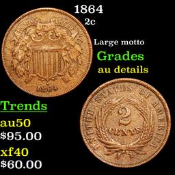 1864 Two Cent Piece 2c Grades AU Details