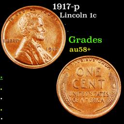 1917-p Lincoln Cent 1c Grades Choice AU/BU Slider+