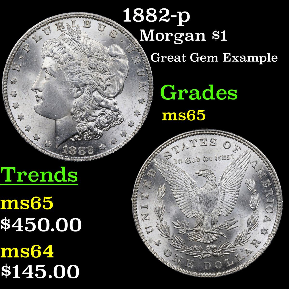 1882-p Morgan Dollar $1 Grades GEM Unc