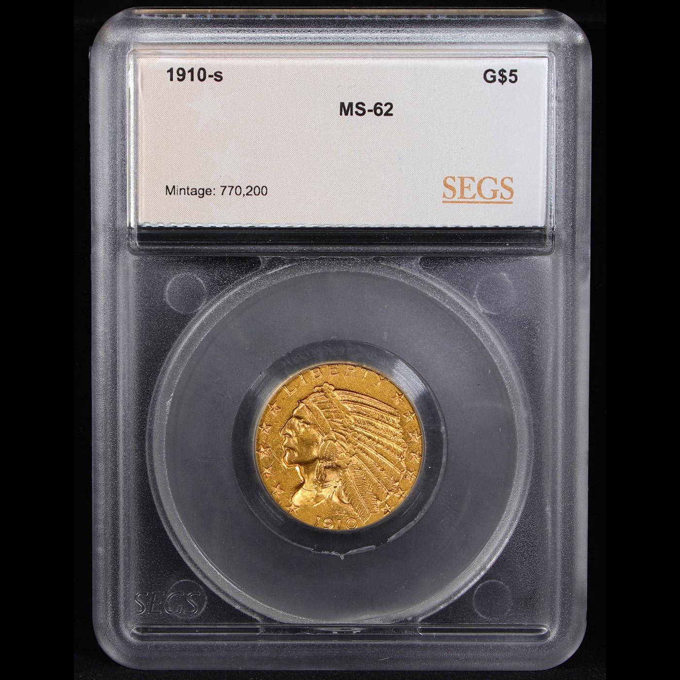 ***Auction Highlight*** 1910-s Gold Indian Half Eagle $5 Graded ms62 By SEGS (fc)