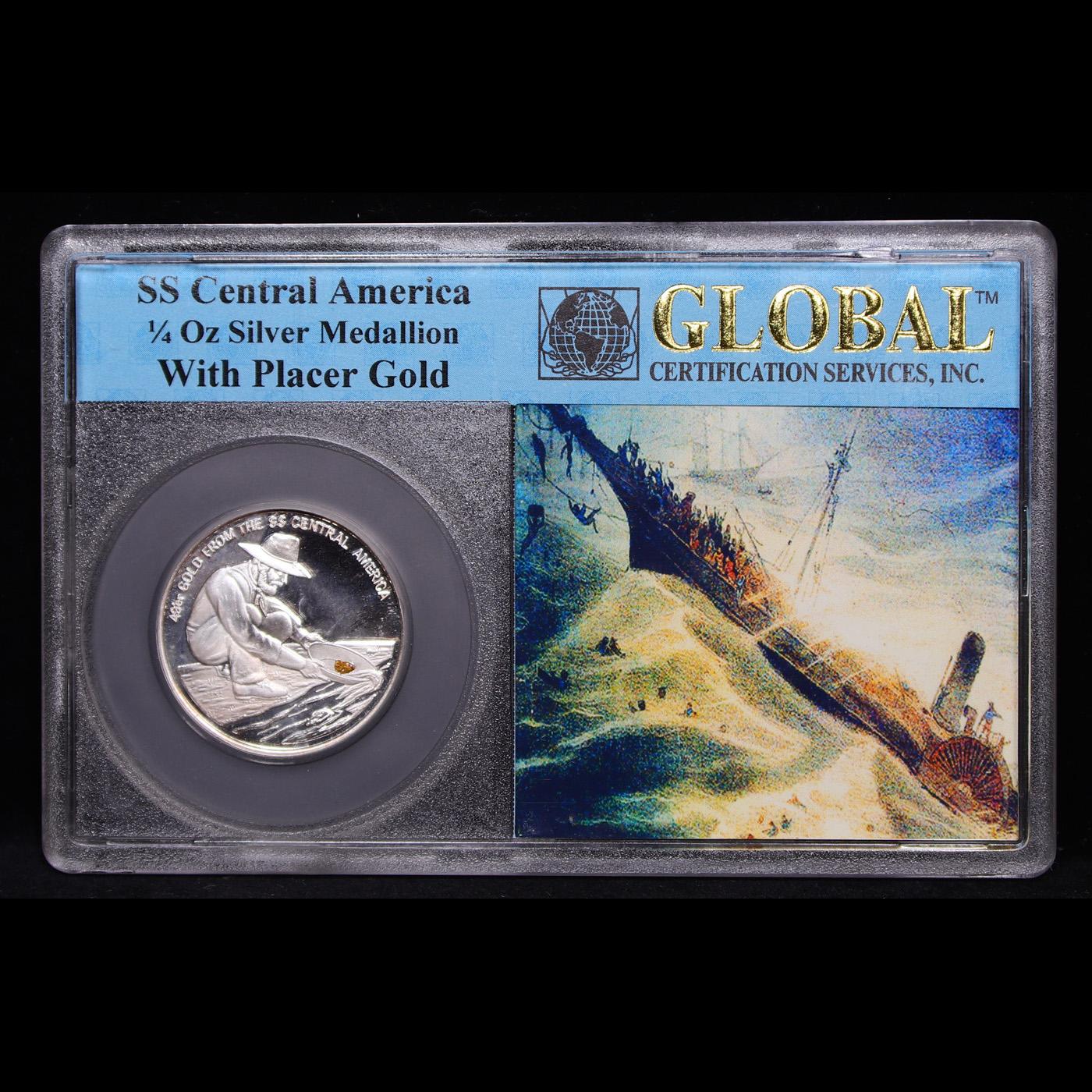 ***Auction Highlight*** SS Central America 1/4oz Silver Medallion W/ Placer Gold & 49'er Gold From S