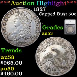 ***Auction Highlight*** 1827 Capped Bust Half Dollar 50c Graded au53 By SEGS (fc)