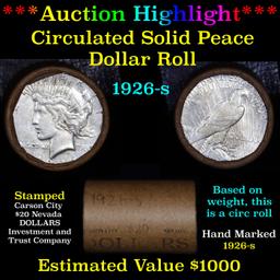 ***Auction Highlight*** Full solid Date 1926-s Peace silver dollar roll, 20 coin (fc)