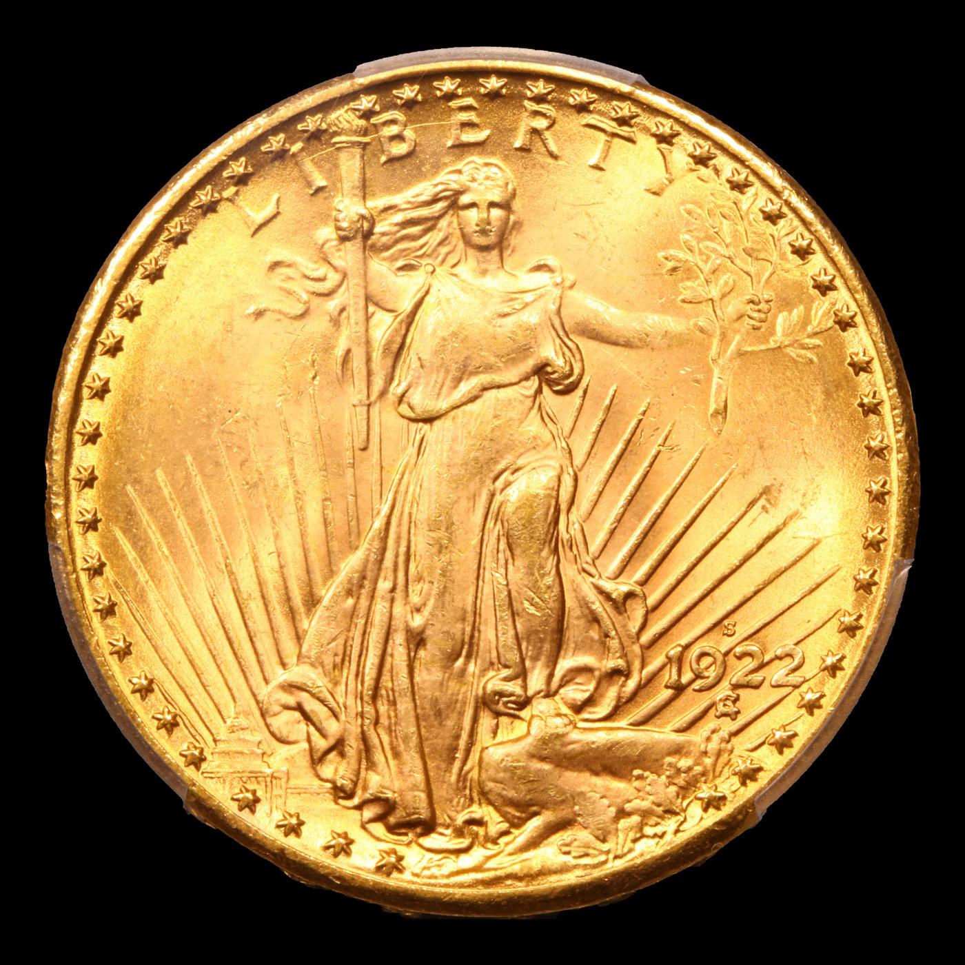 ***Auction Highlight*** 1922-s Saint-Gaudens $20 Gold Double Eagle Graded ms65 By SEGS (fc)