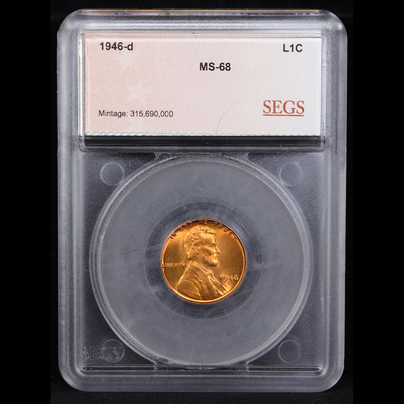 ***Auction Highlight*** 1946-d FINEST KNOWN Lincoln Cent 1c Graded ms68 RD By SEGS (fc)