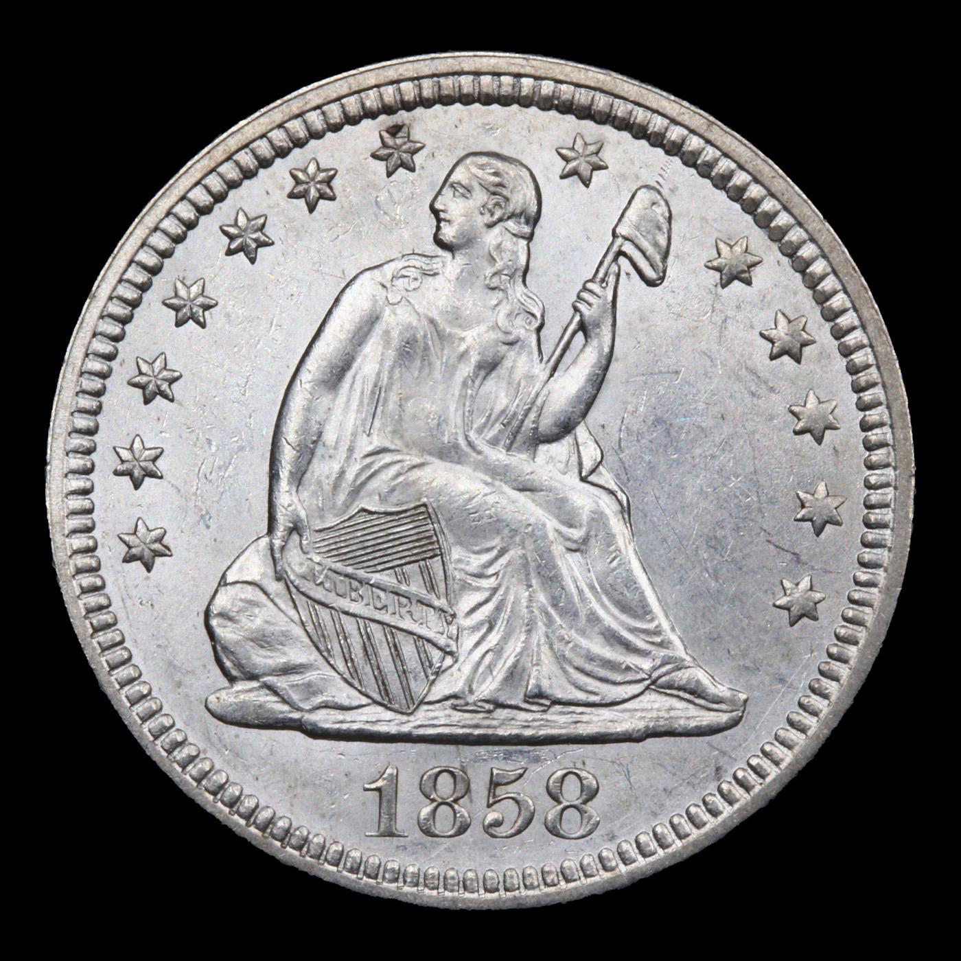 ***Auction Highlight*** 1858-p Seated Liberty Quarter 25c Graded Select+ Unc By USCG (fc)