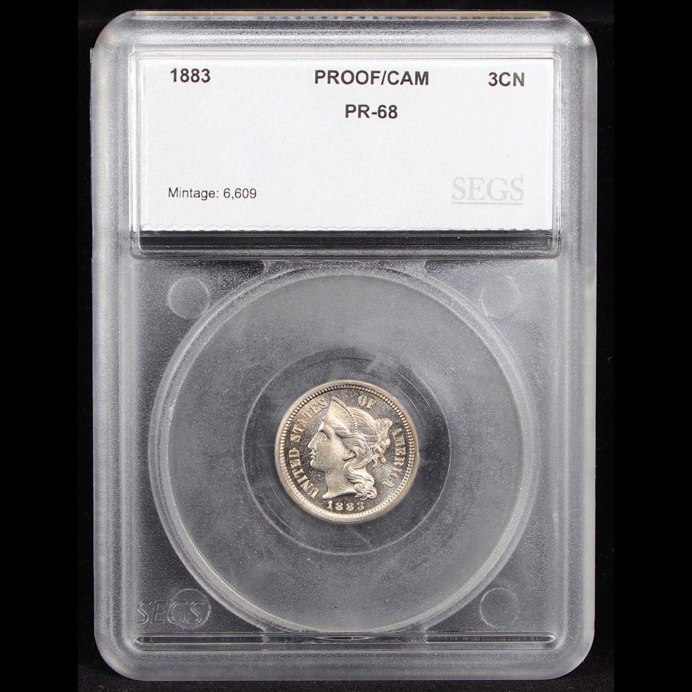 Proof ***Auction Highlight*** 1883 TOP POP Three Cent Copper Nickel 3cn Graded pr68 Cam By SEGS (fc)