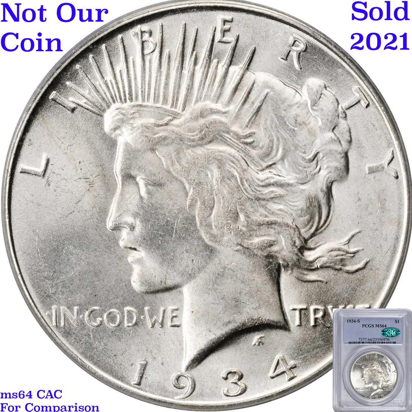 ***Auction Highlight*** 1934-s Peace Dollar $1 Graded ms64 By SEGS (fc)