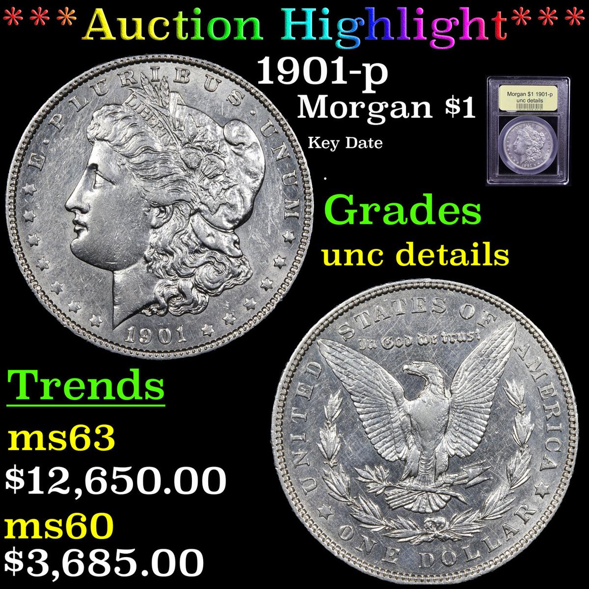 ***Auction Highlight*** 1901-p Morgan Dollar $1 Graded Unc Details By USCG (fc)