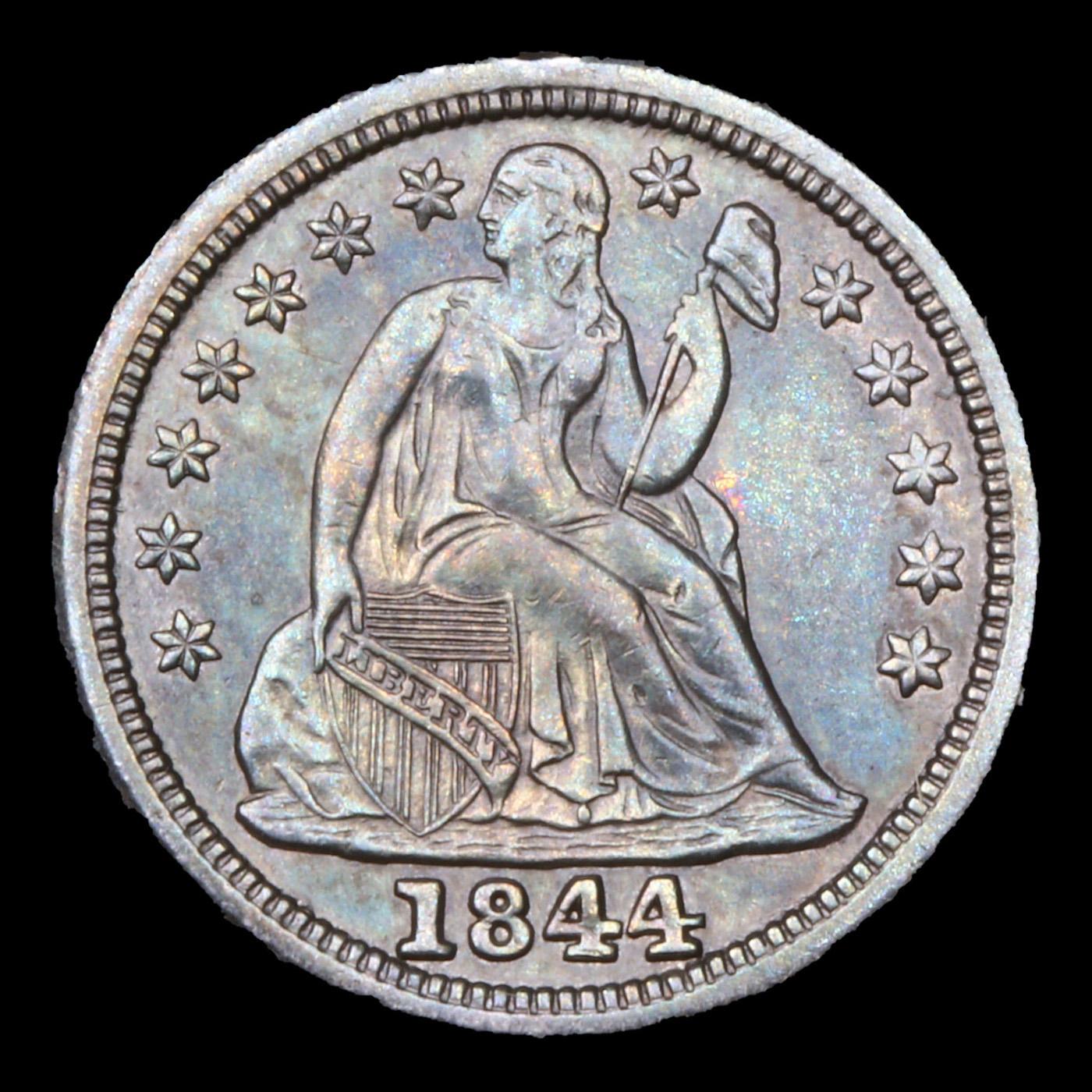 *HIGHLIGHT OF NIGHT* 1844-p Seated Liberty Dime 10c Graded ms64 By SEGS (fc)