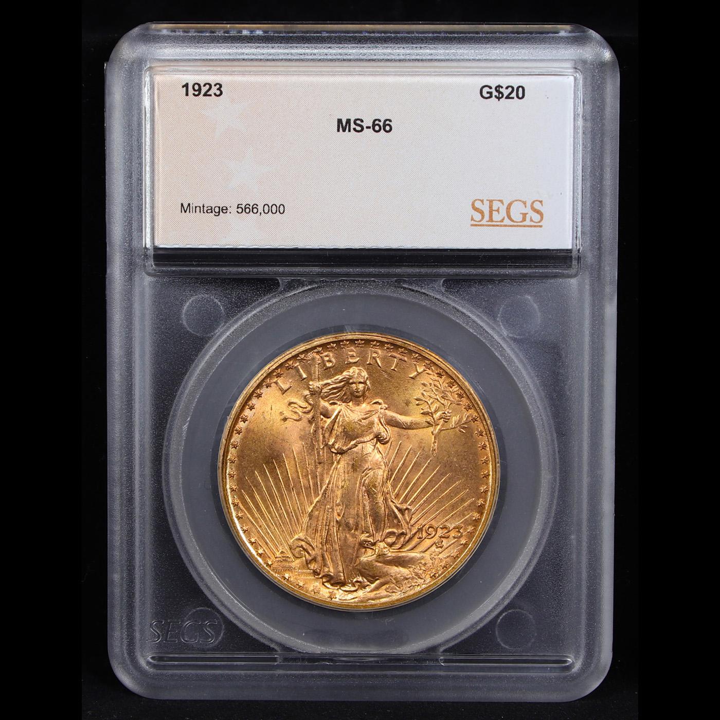 ***Auction Highlight*** 1923-p TOP POP Saint-Gaudens $20 Gold Double Eagle Graded ms66 By SEGS (fc)