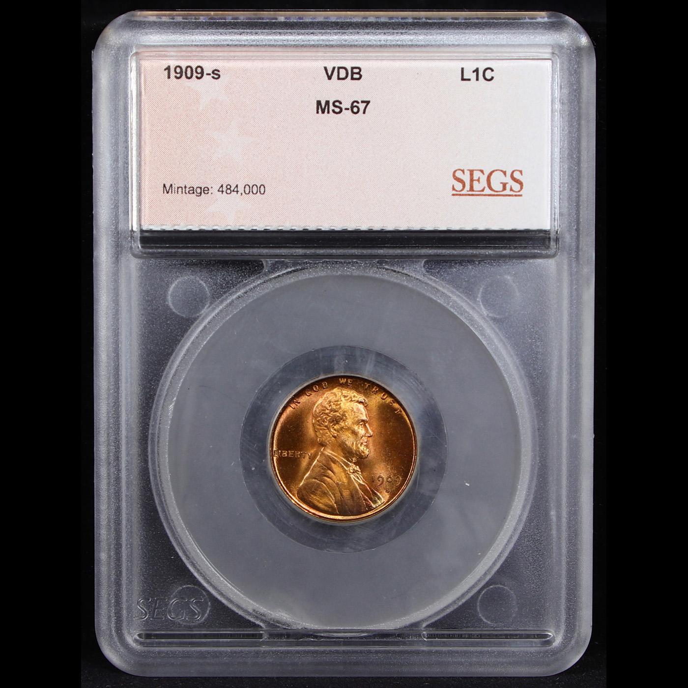 ***Auction Highlight*** 1909-s vdb TOP POP Lincoln Cent 1c Graded ms67 rd By SEGS (fc)