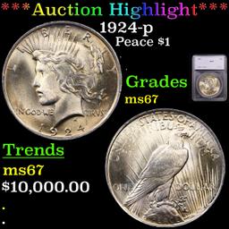 ***Auction Highlight*** 1924-p Peace Dollar $1 Graded ms67 By SEGS (fc)