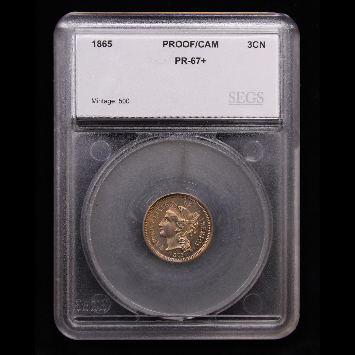 Proof ***Auction Highlight*** 1865 TOP POP! 3cn Graded pr67+ CAM By SEGS (fc)