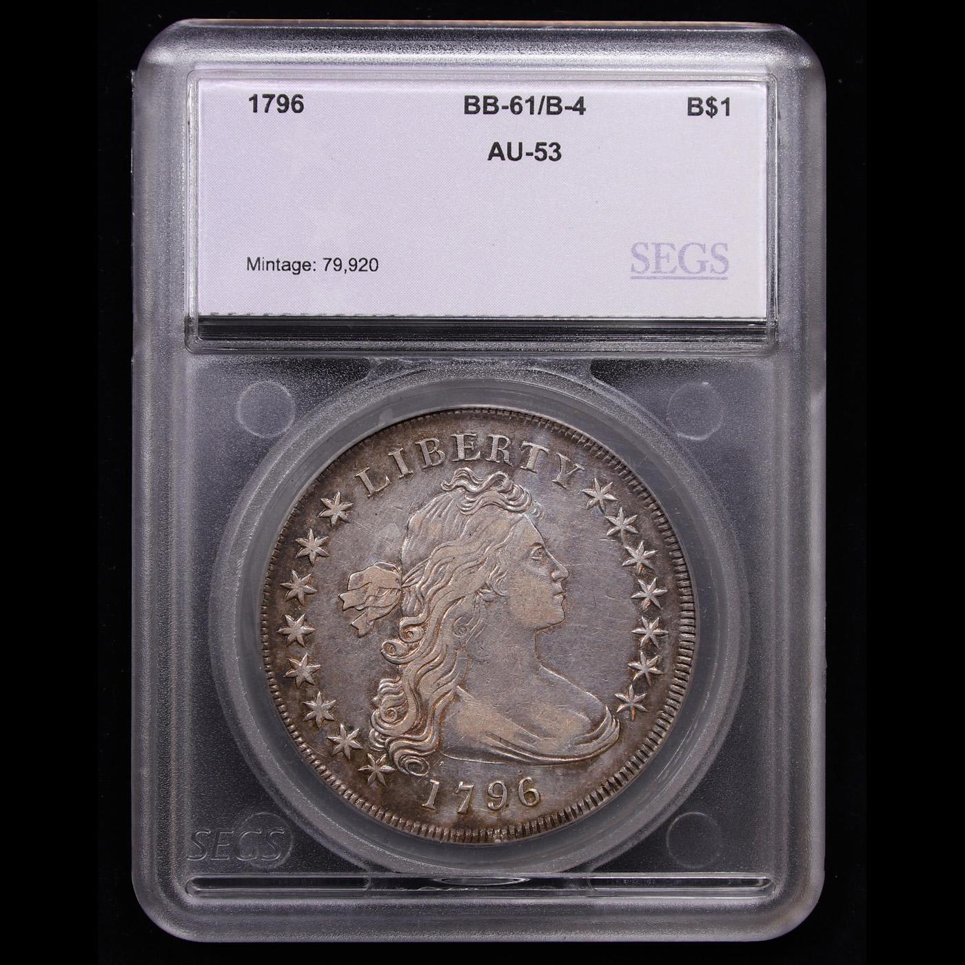 *HIGHLIGHT OF ENTIRE MONTH* 1796 BB-61, B-4 Draped Bust Dollar $1 Graded au53 By SEGS (fc)