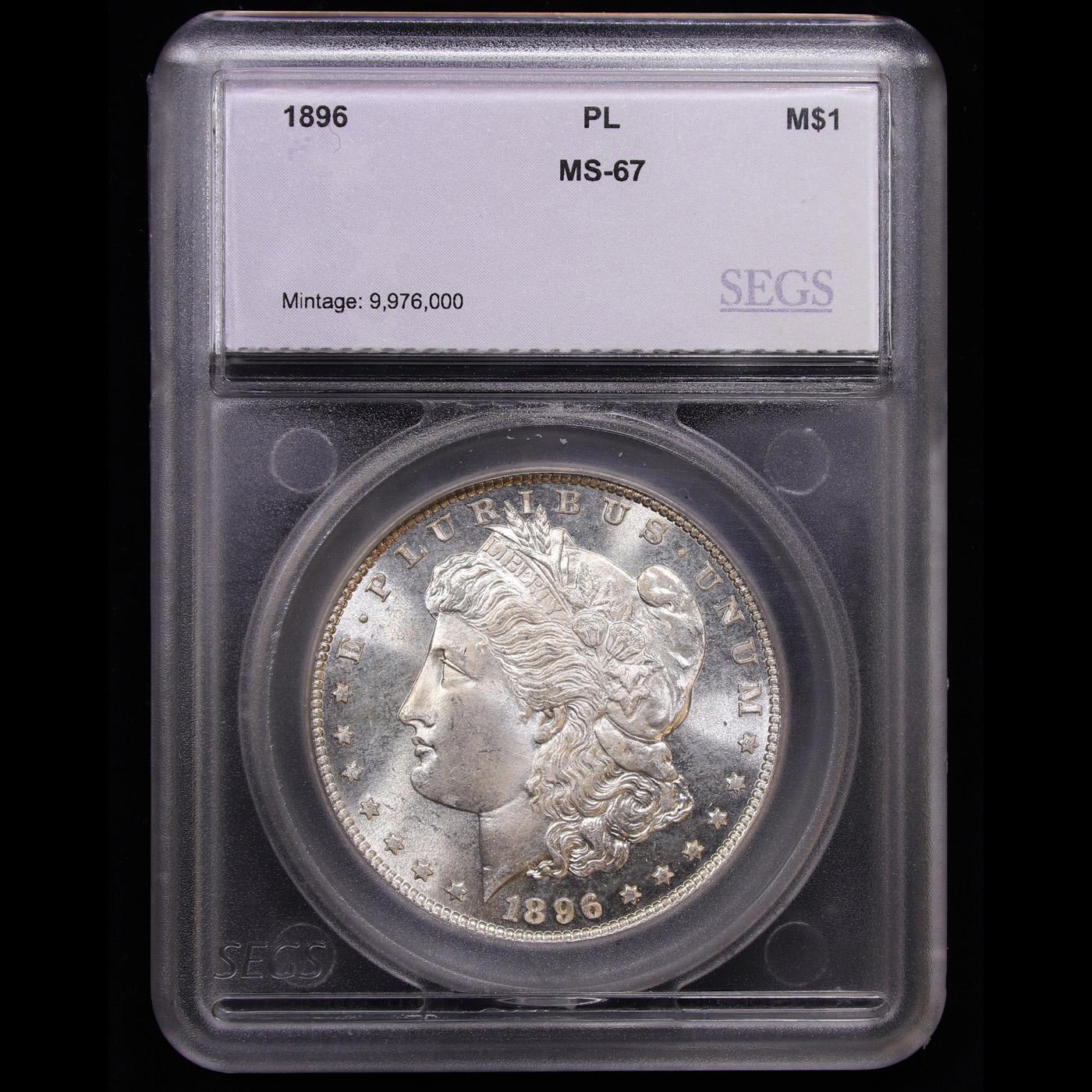 *HIGHLIGHT OF NIGHT** 1896-p TOP POP! Morgan Dollar $1 Graded ms67 PL By SEGS (fc)