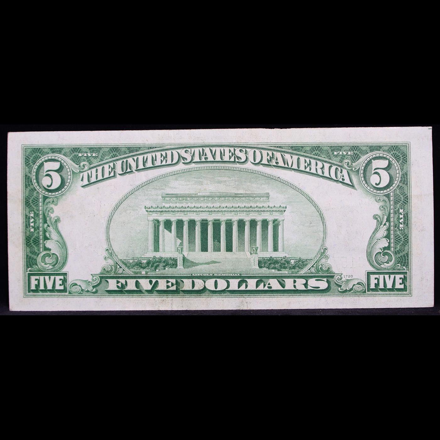 1934b $5 Green Seal Federal Reserve Note Grades Select CU