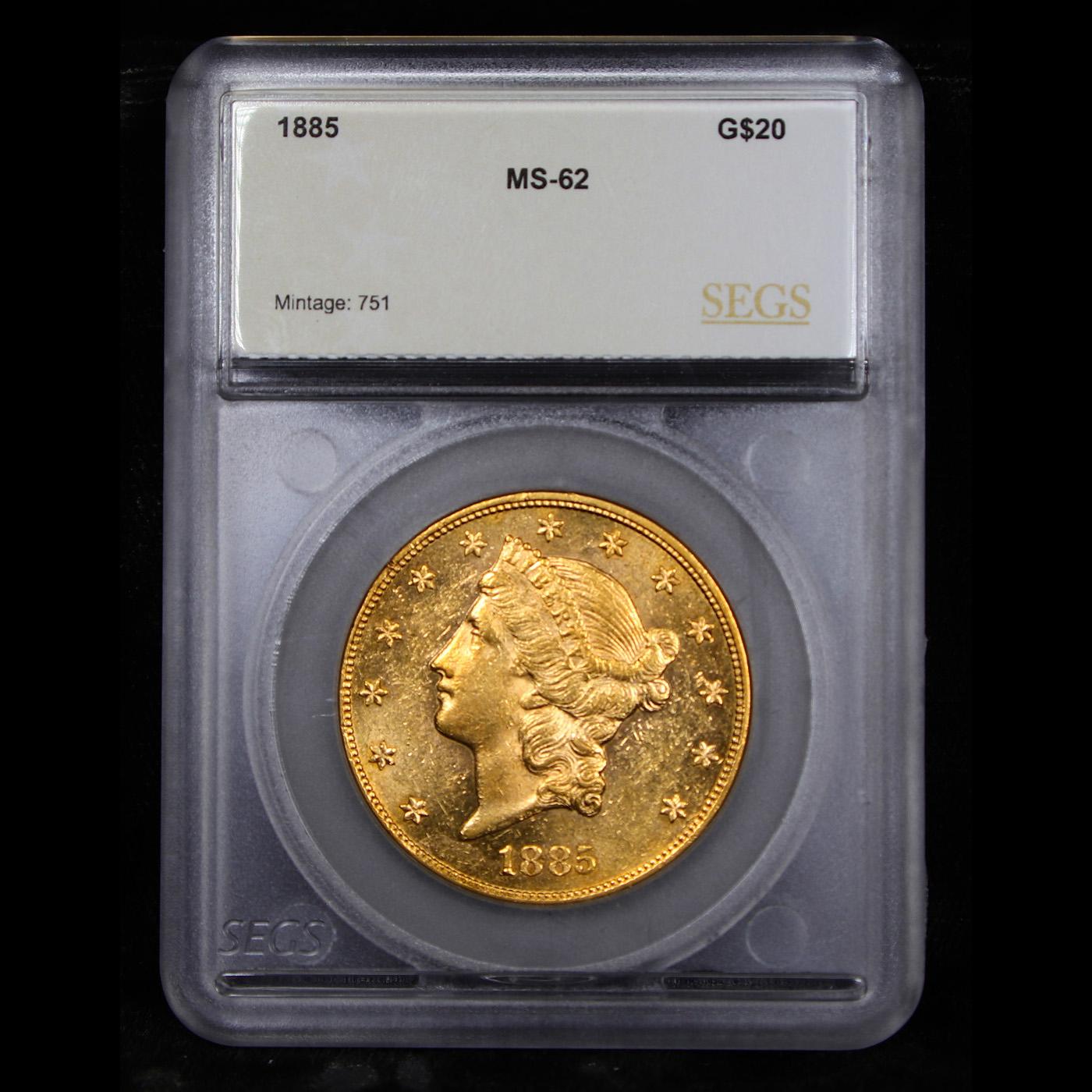 *HIGHLIGHT OF THE YEAR* 1885-p Gold Liberty Double Eagle $20 Graded ms62 By SEGS (fc)