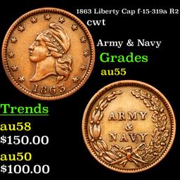 1863 Liberty Cap f-15-319a R2 Civil War Token 1c Grades Choice AU