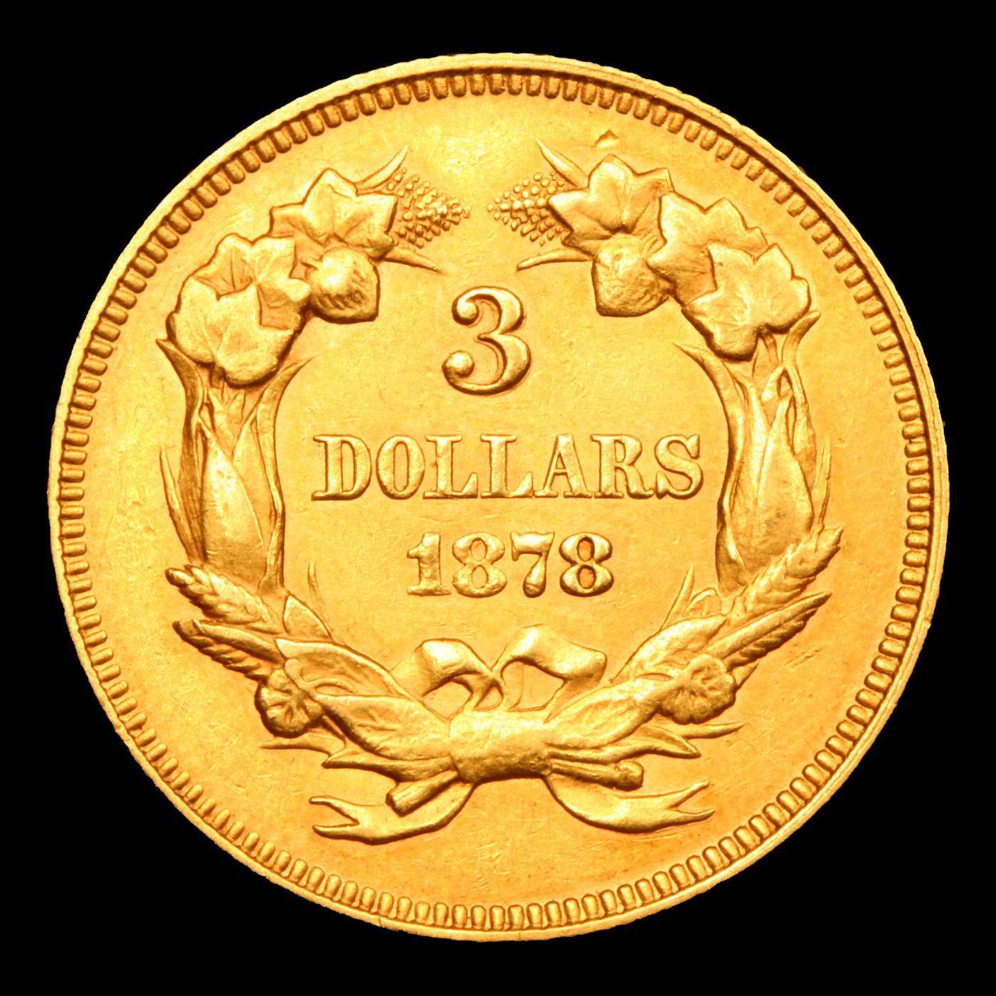 ***Auction Highlight*** 1878 Three Dollar Gold 3 Graded Choice AU/BU Slider By USCG (fc)