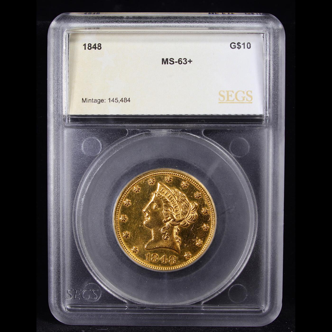 ***Auction Highlight*** 1848-p Gold Liberty Eagle $10 Graded ms63+ By SEGS (fc)