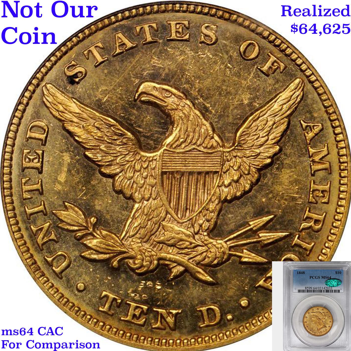 ***Auction Highlight*** 1848-p Gold Liberty Eagle $10 Graded ms63+ By SEGS (fc)