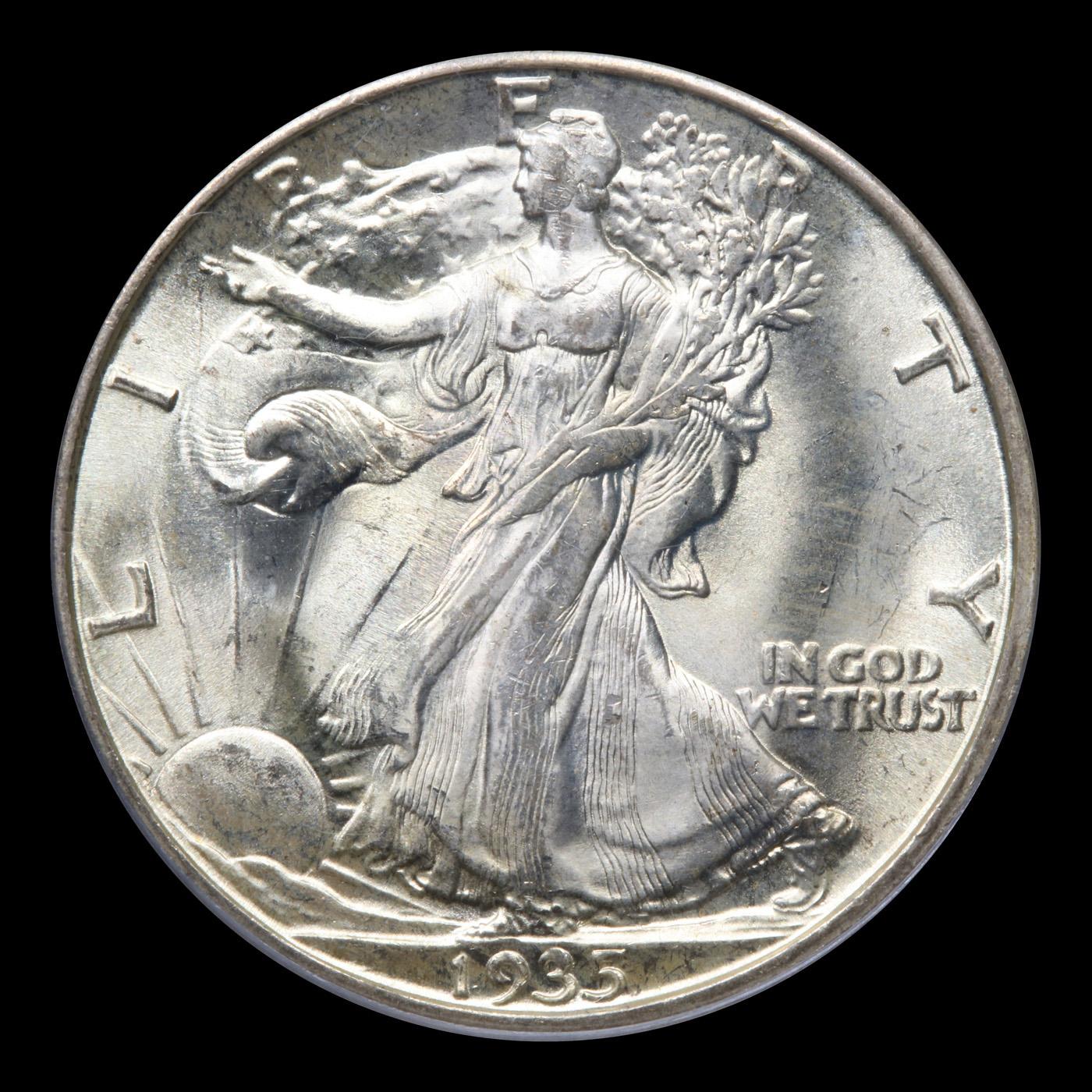 ***Auction Highlight*** 1935-d TOP POP! Walking Liberty Half Dollar 50c Graded ms67 By SEGS (fc)