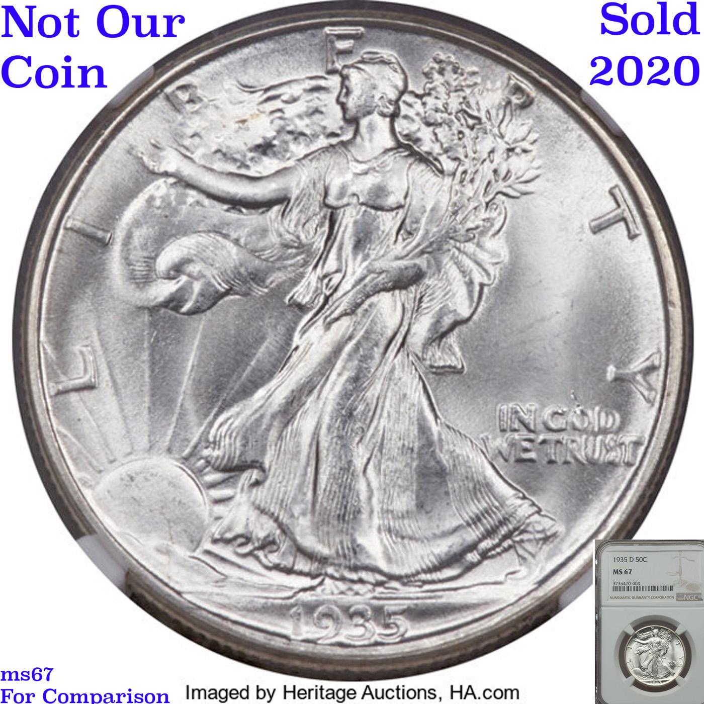 ***Auction Highlight*** 1935-d TOP POP! Walking Liberty Half Dollar 50c Graded ms67 By SEGS (fc)