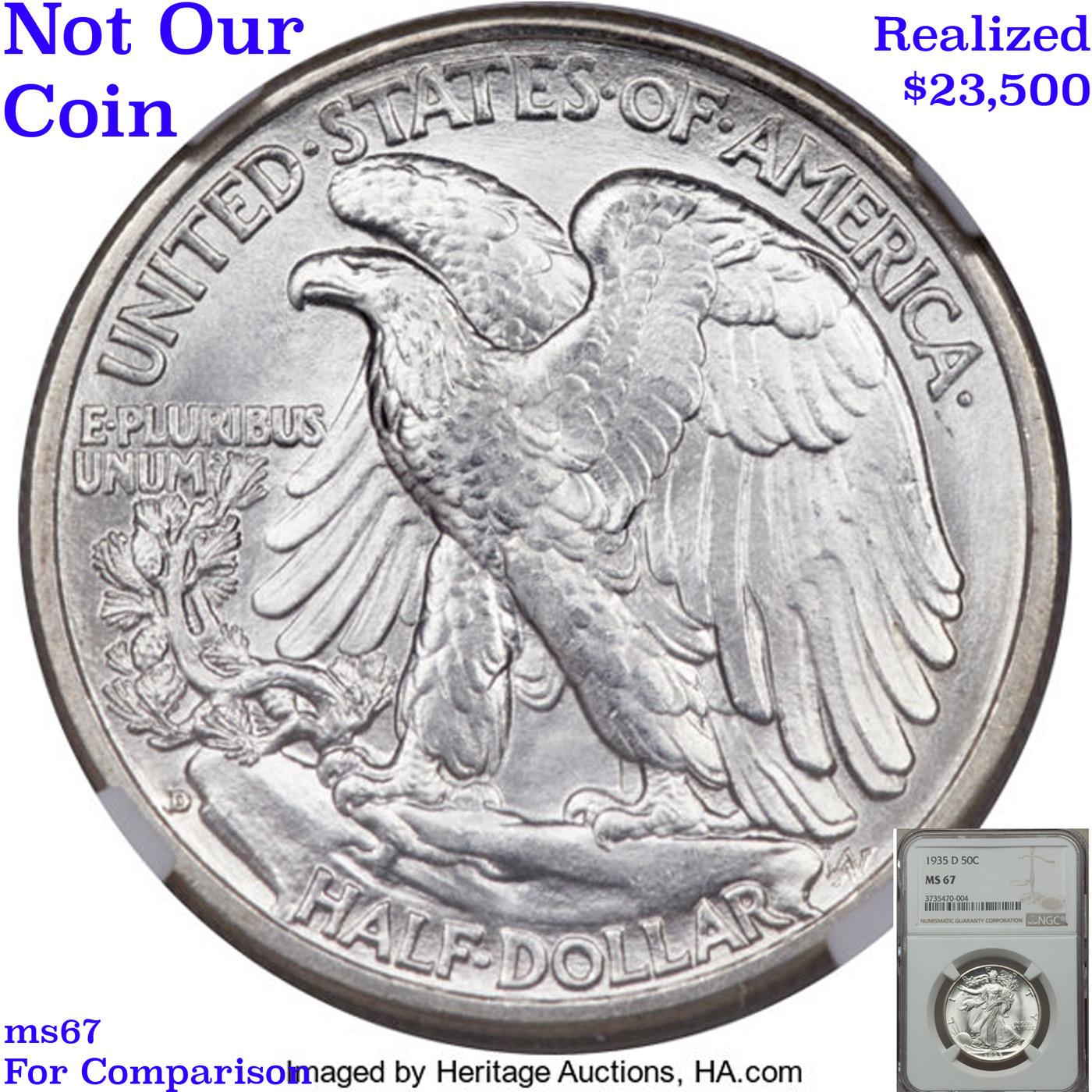 ***Auction Highlight*** 1935-d TOP POP! Walking Liberty Half Dollar 50c Graded ms67 By SEGS (fc)