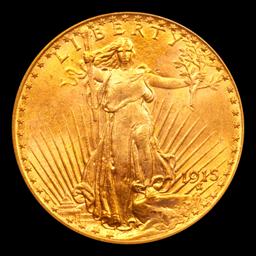 ***Auction Highlight*** 1915-p Saint-Gaudens $20 Gold Double Eagle Graded ms65+ By SEGS (fc)