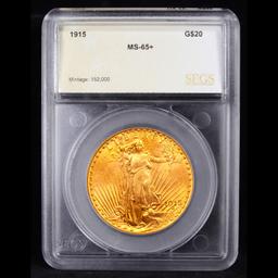 ***Auction Highlight*** 1915-p Saint-Gaudens $20 Gold Double Eagle Graded ms65+ By SEGS (fc)