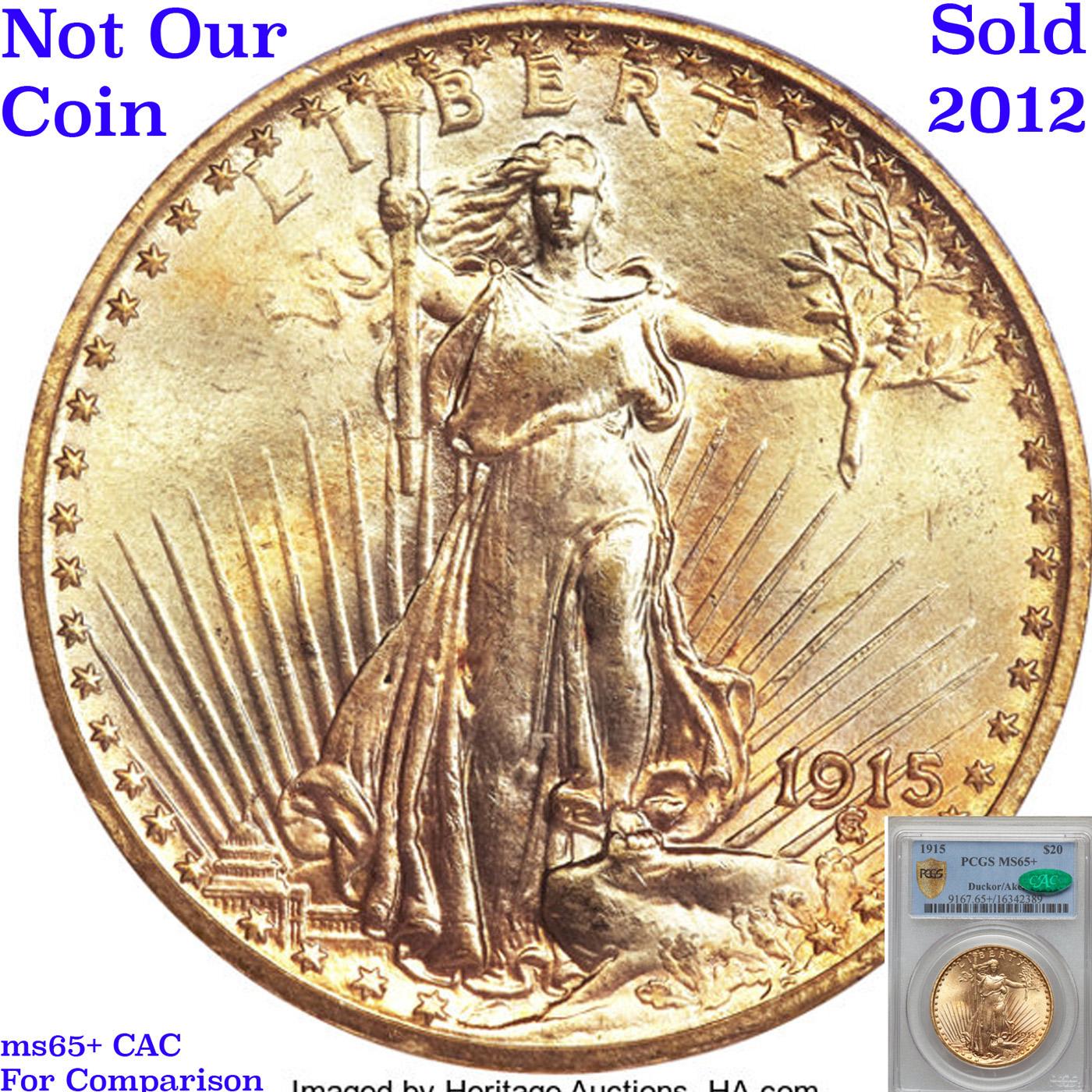 ***Auction Highlight*** 1915-p Saint-Gaudens $20 Gold Double Eagle Graded ms65+ By SEGS (fc)