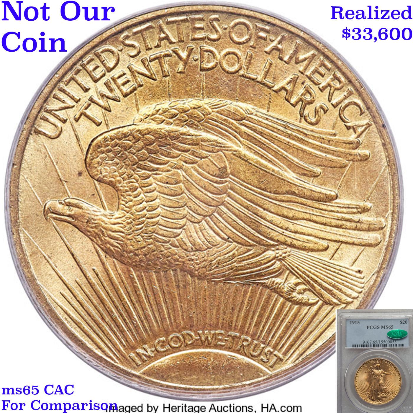 ***Auction Highlight*** 1915-p Saint-Gaudens $20 Gold Double Eagle Graded ms65+ By SEGS (fc)