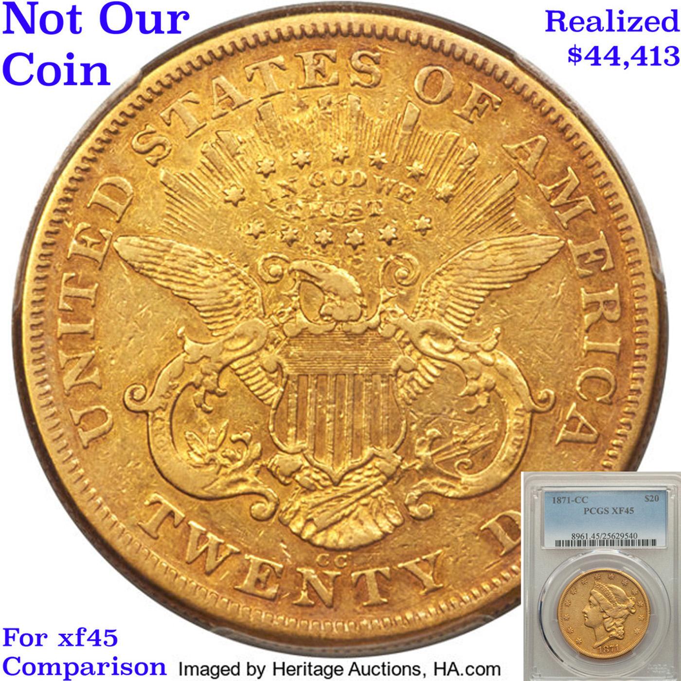 ***Auction Highlight*** 1871-cc Winter 1-A Gold Liberty Double Eagle 20 Graded au50 details By SEGS