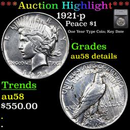 ***Auction Highlight*** 1921-p Peace Dollar $1 Graded au58 details By SEGS (fc)