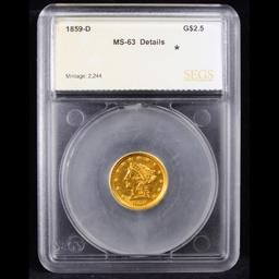 ***Auction Highlight*** 1859-d Dahlonega Gold Liberty Quarter Eagle $2 1/2 Graded ms63 details By SE