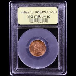 ***Auction Highlight*** 1869/69 FS-301 S-3 Indian Cent 1c Graded Gem+ Unc RD By USCG (fc)