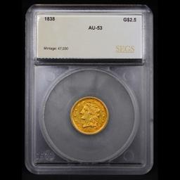 ***Auction Highlight*** 1838-p Classic Head $2 1/2 Gold Graded au53 By SEGS (fc)