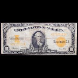 1922 Large Size $10 Gold Certificate Fr-1173 Speelman/White Grades vf+