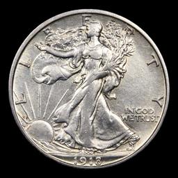 ***Auction Highlight*** 1918-s Walking Liberty Half Dollar 50c Graded Choice AU/BU Slider By USCG (f