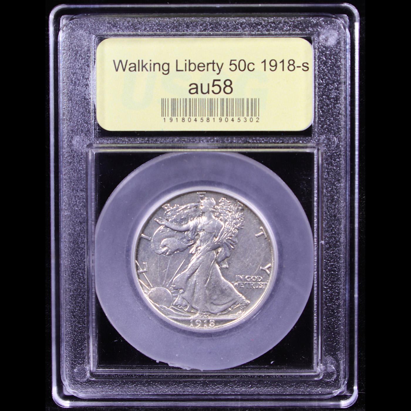 ***Auction Highlight*** 1918-s Walking Liberty Half Dollar 50c Graded Choice AU/BU Slider By USCG (f