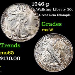 1946-p Walking Liberty Half Dollar 50c Graded GEM Unc