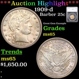 ***Auction Highlight*** 1909-d Barber Quarter 25c Graded ms65 By SEGS (fc)