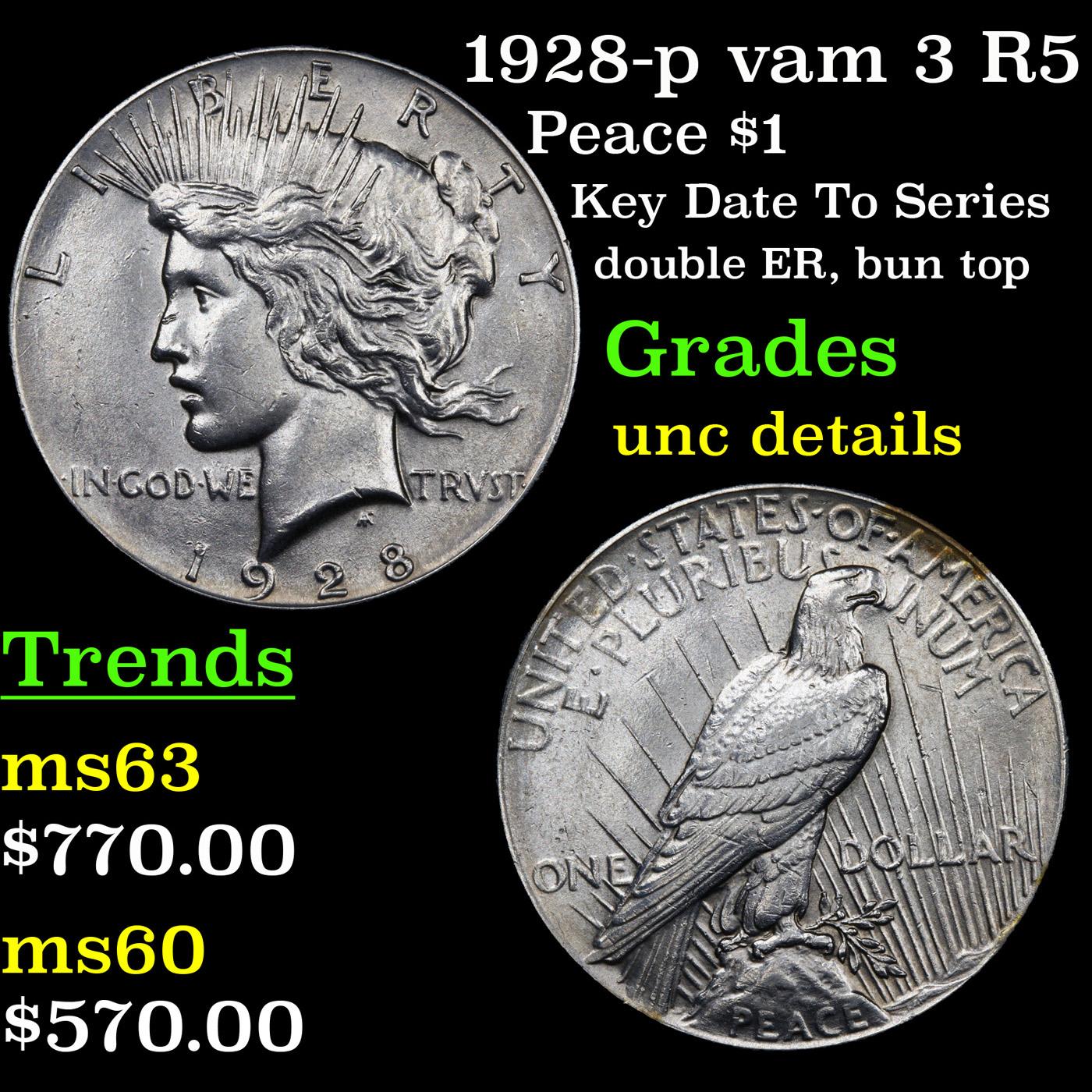 1928-p vam 3 R5 Peace Dollar $1 Grades Unc Details