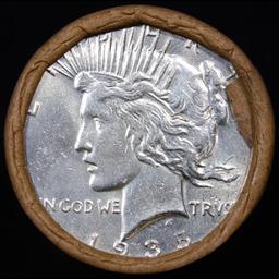 ***Auction Highlight*** Full solid Circulated Peace silver dollar roll, 20 coin 1935 & 'P' Ends (fc