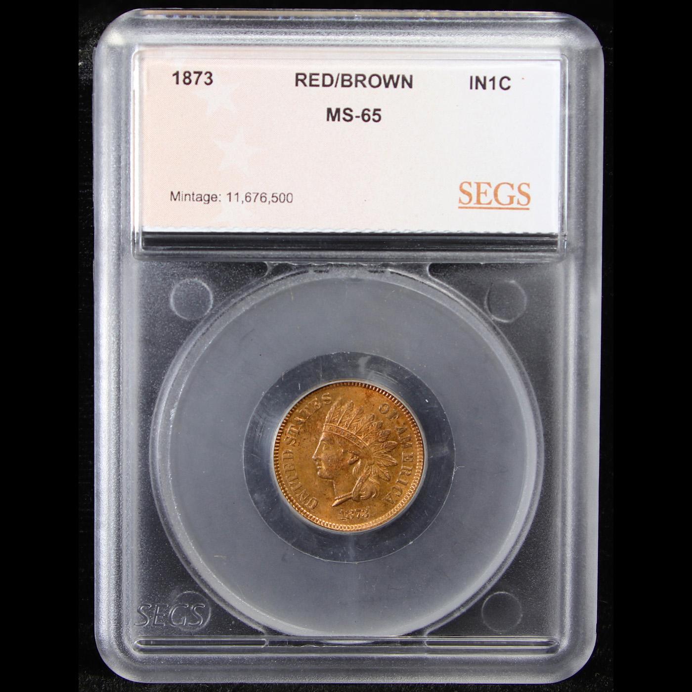 ***Auction Highlight*** 1873 Open 3 Indian Cent 1c Graded ms65 rb By SEGS (fc)