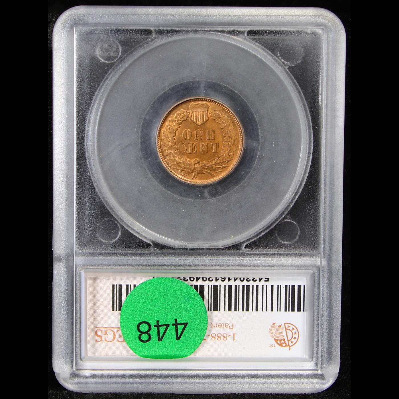 ***Auction Highlight*** 1873 Open 3 Indian Cent 1c Graded ms65 rb By SEGS (fc)