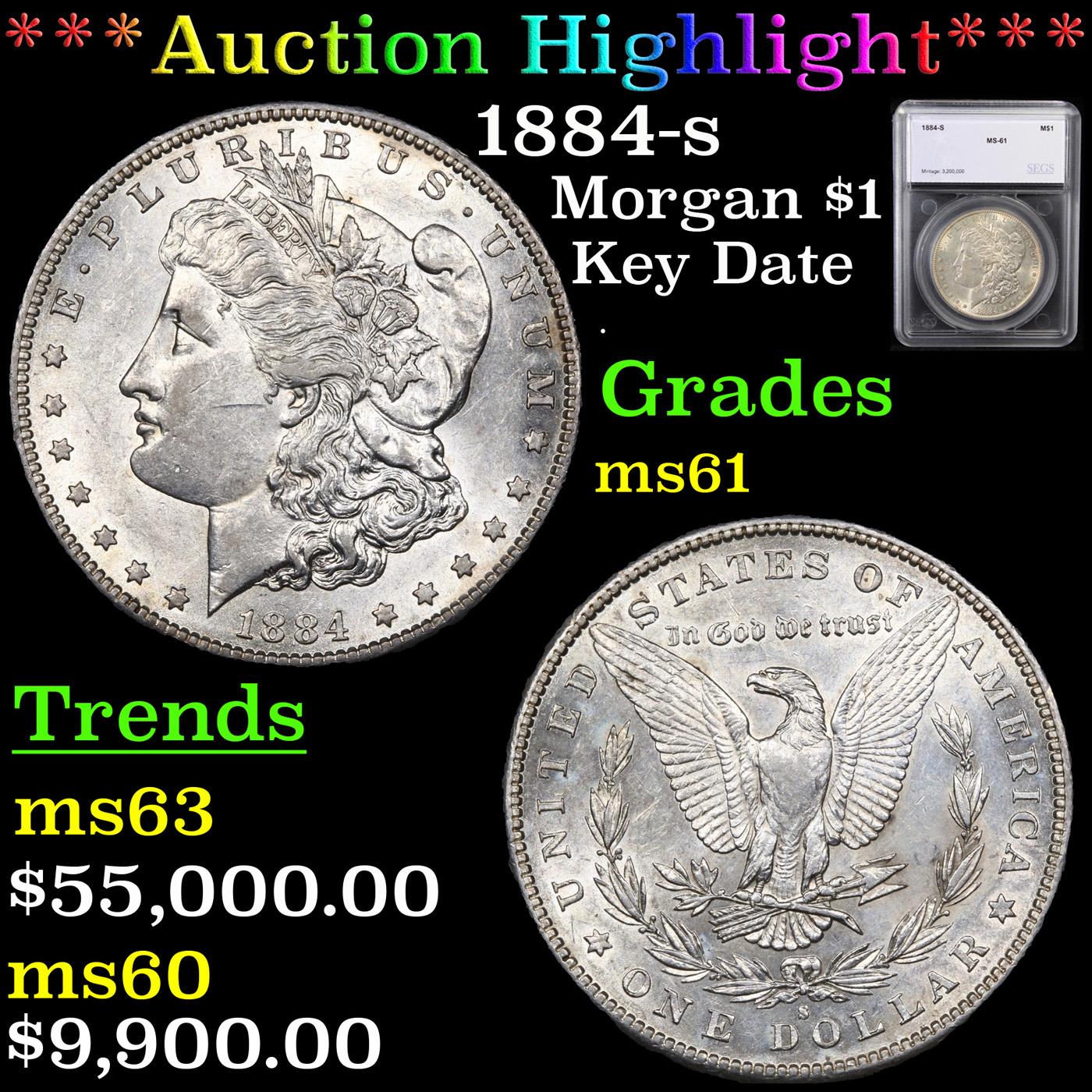 ***Auction Highlight*** 1884-s Morgan Dollar $1 Graded ms61 By SEGS (fc)